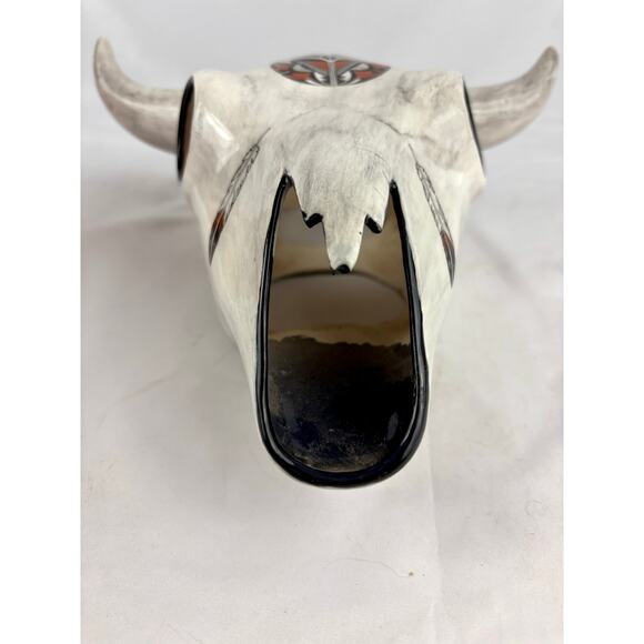 VTG Ceramic Longhorn Bull Cow Skull Sculpture Southwestern Style 1995 1990s - Picture 12 of 14